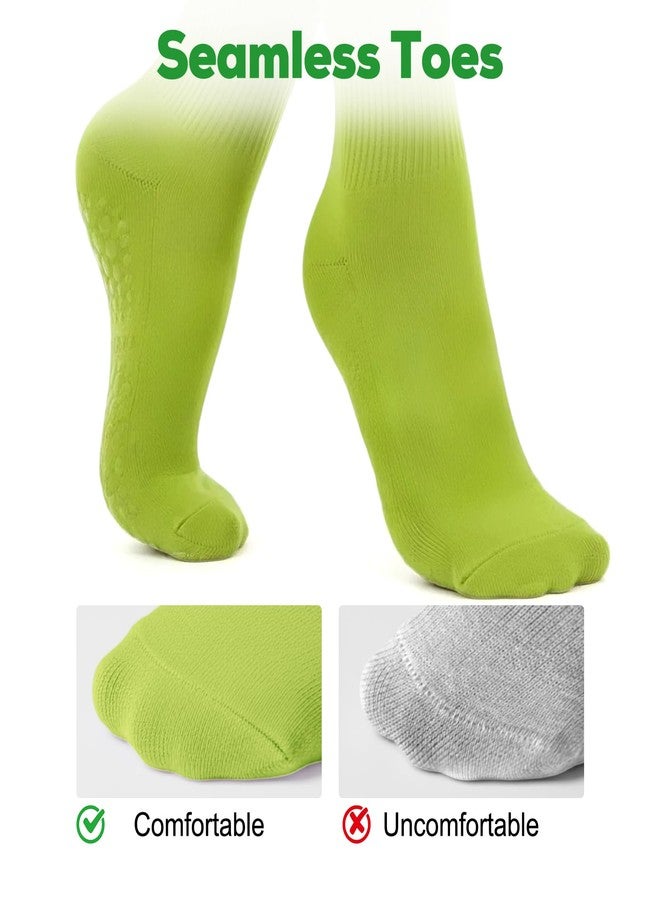 ElaraFit 4 Pack Pilates Grip Socks for Women with Grips Non Slip Yoga Socks for Pilates Reformer Barre Ballet Sticky Grippy Ankle Crew Socks Pink Green - Image 5
